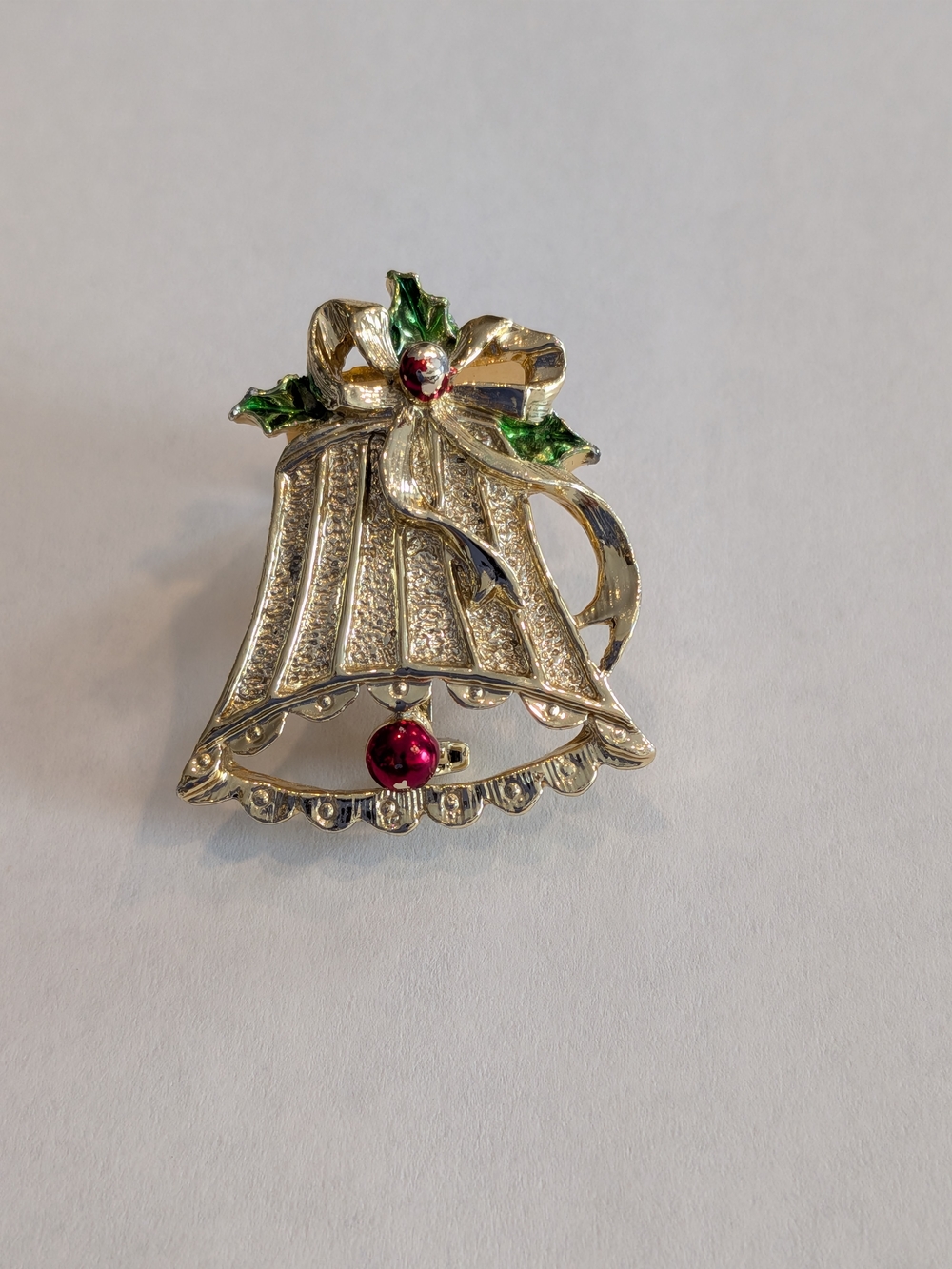 Vintage Gerry's Festive Bell Brooch with Red Accent and Green Holly